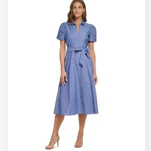 NWT DKNY Women’s Ruched-Sleeve Belted Dress Size 4